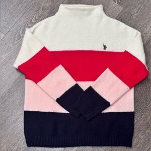 U.S. Polo Assn. Colorblock Sweater | Preppy Red Pink Navy Knit | Cozy Chic S